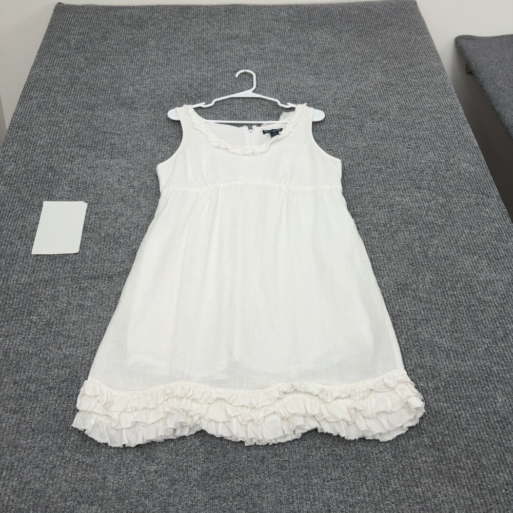 Saint Tropez West Dress Womens 12 White Linen Ruffle Hem Sleeveless Coastal Boho